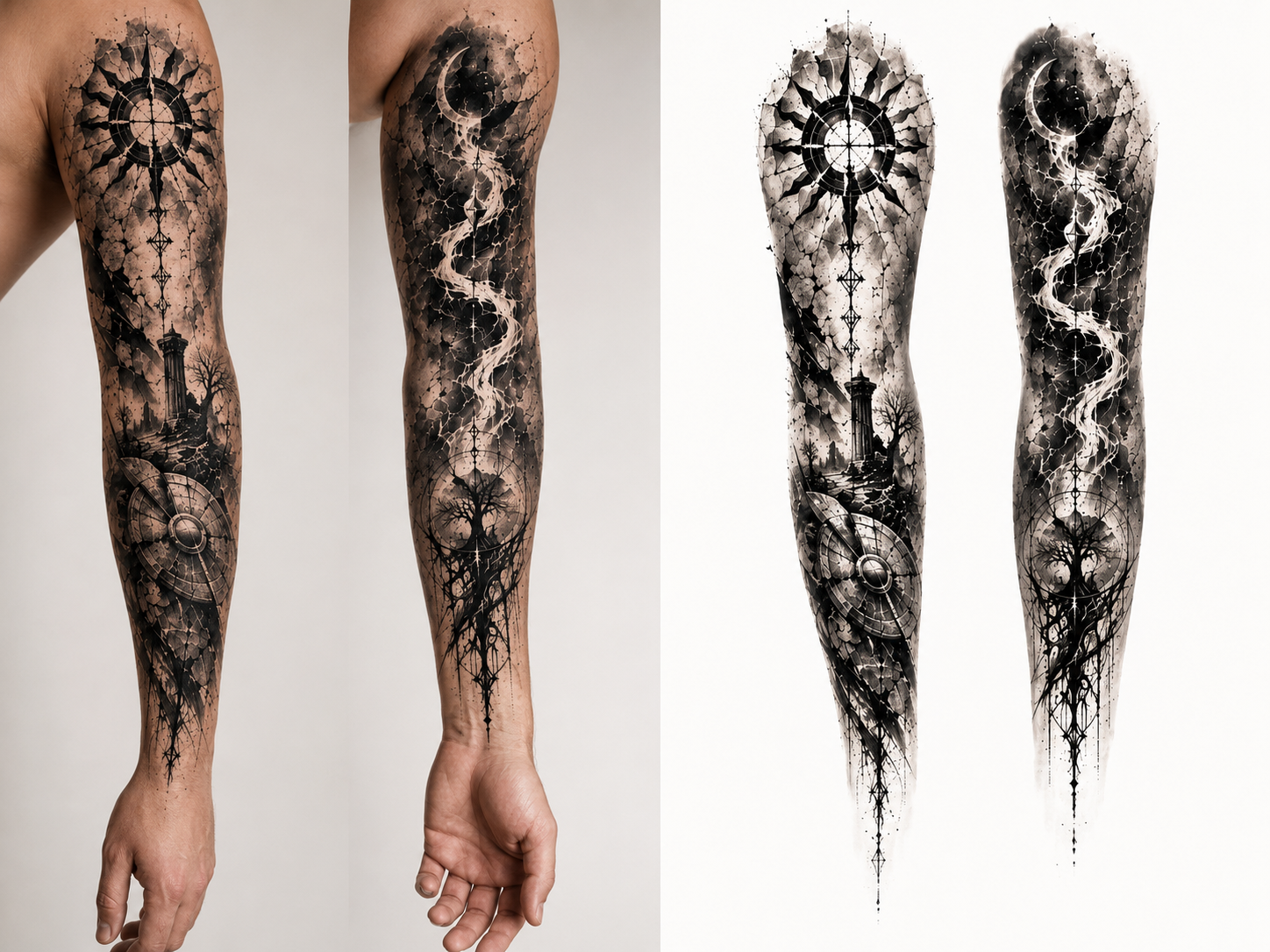 Broken Sun Path tattoo model preview